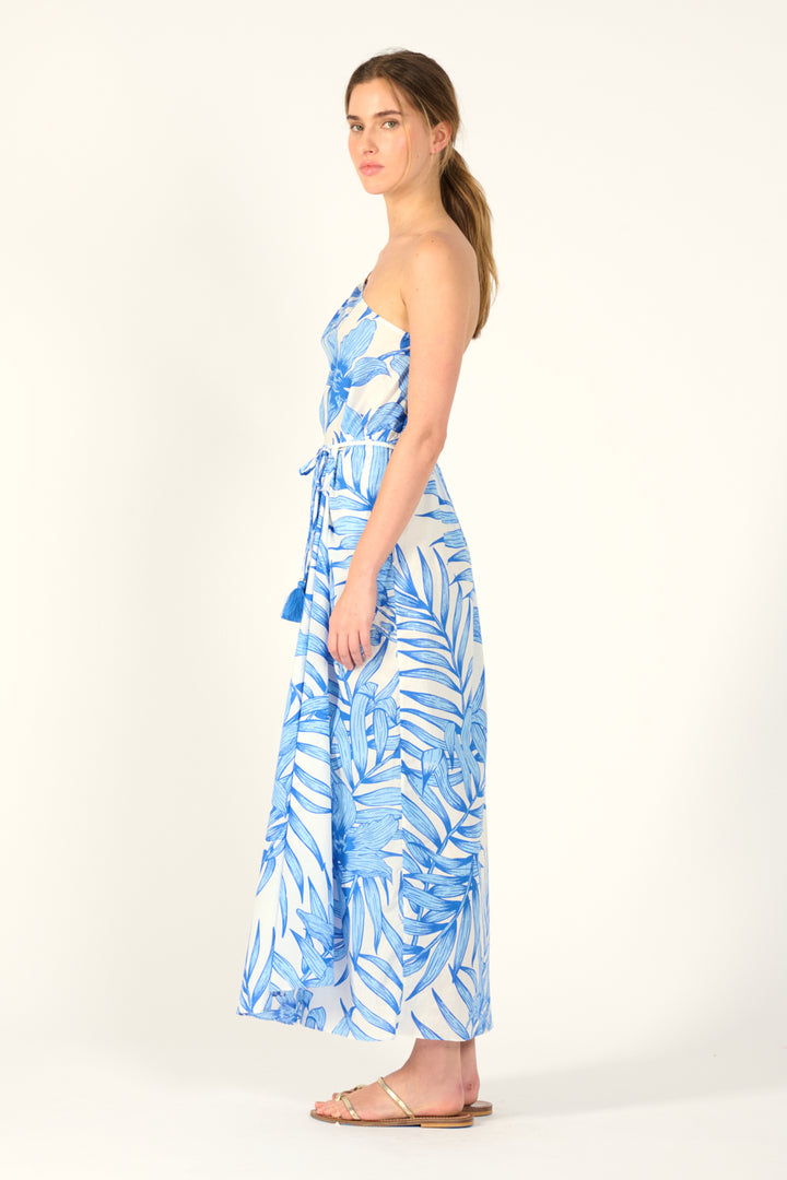Long Dress Fanny - Blue Palm Leaf - Poupette St Barth