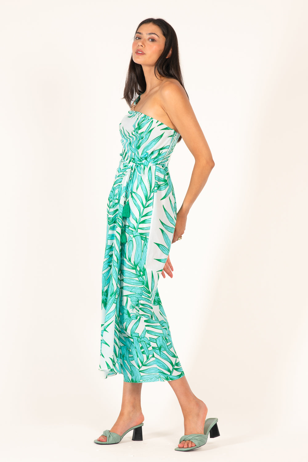 Long Dress Fanny - Green Palm Leaf - Poupette St Barth