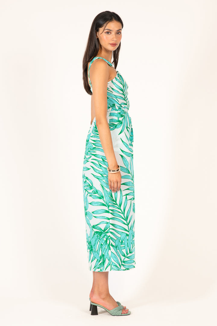 Long Dress Fanny - Green Palm Leaf - Poupette St Barth