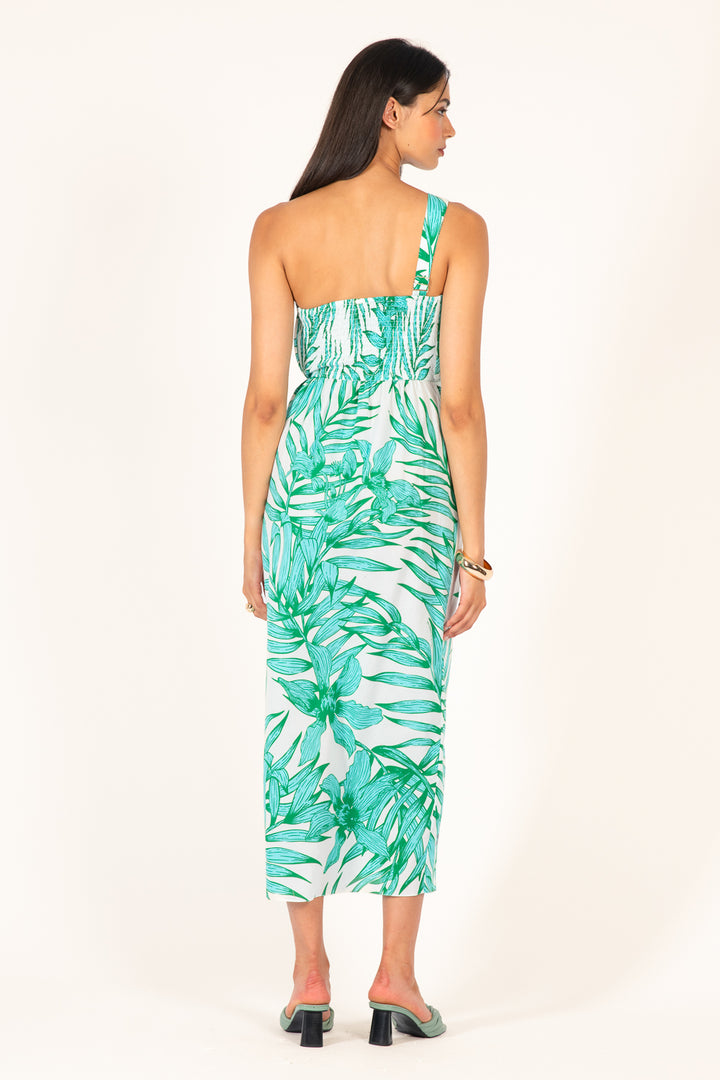 Long Dress Fanny - Green Palm Leaf - Poupette St Barth