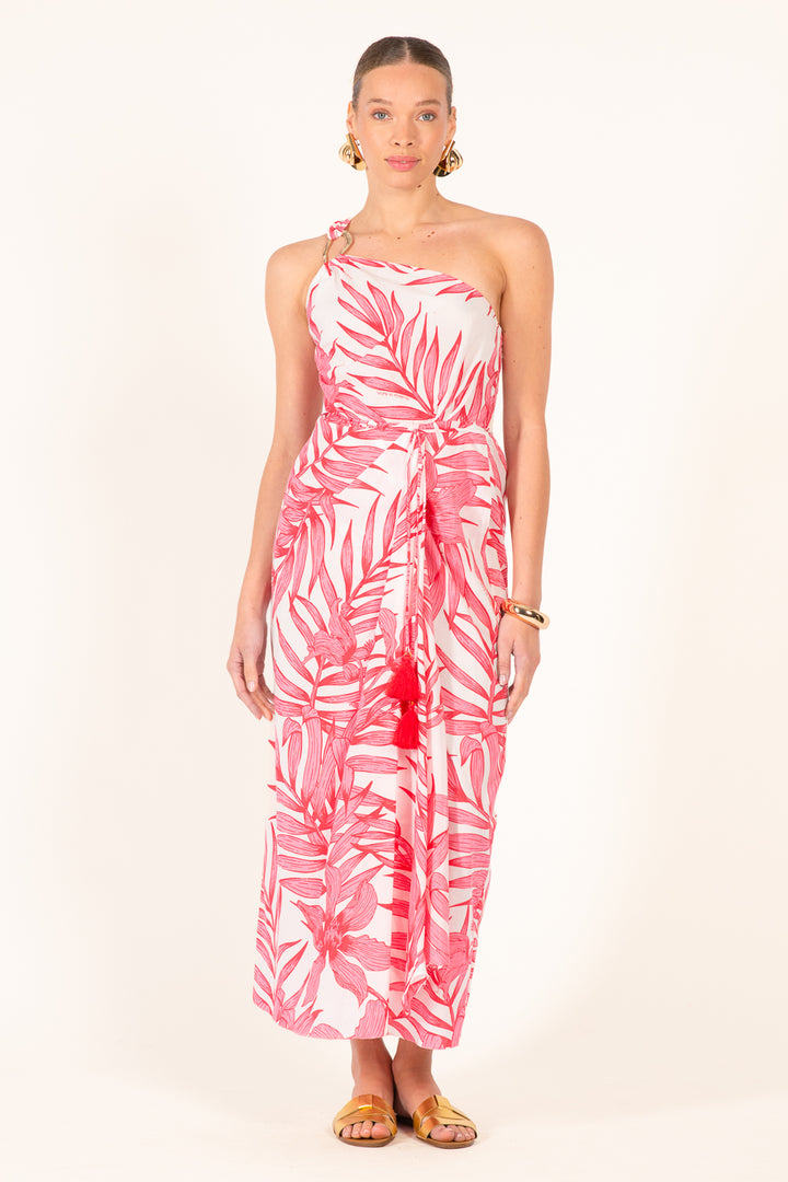 Long Dress Fanny - Pink Palm Leaf - Poupette St Barth