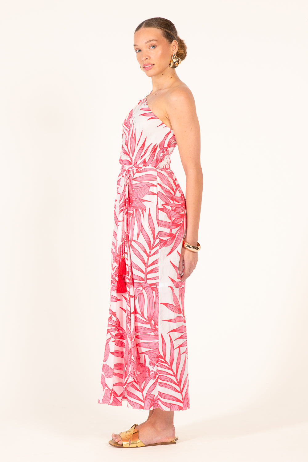 Long Dress Fanny - Pink Palm Leaf - Poupette St Barth