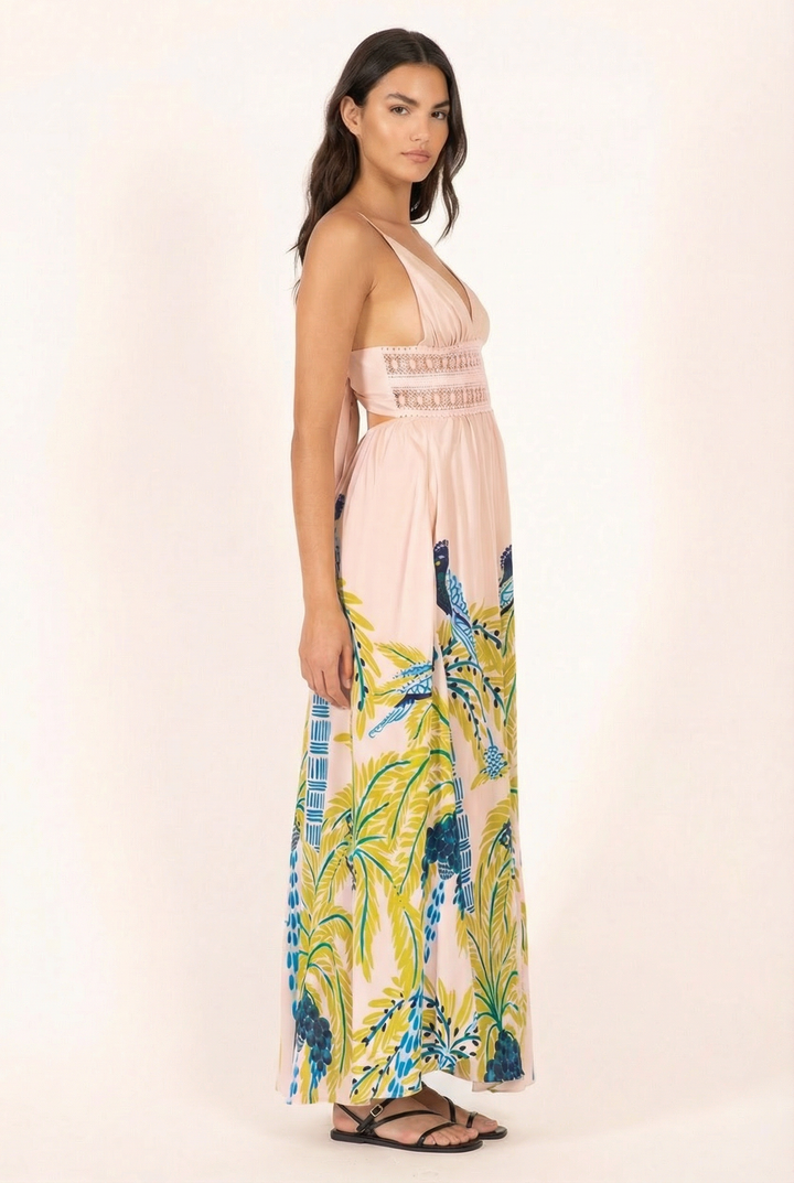 Long Dress Havana - Green Palmrott - Poupette St Barth