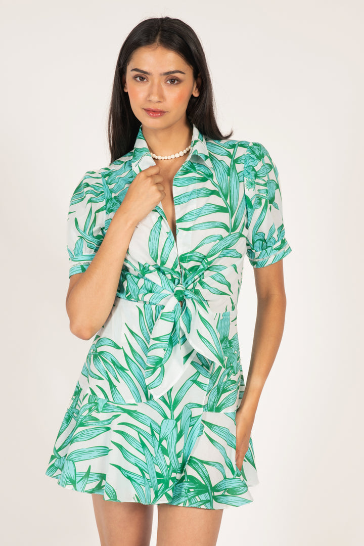 Mini Dress Iris - Green Palm Leaf - Poupette St Barth