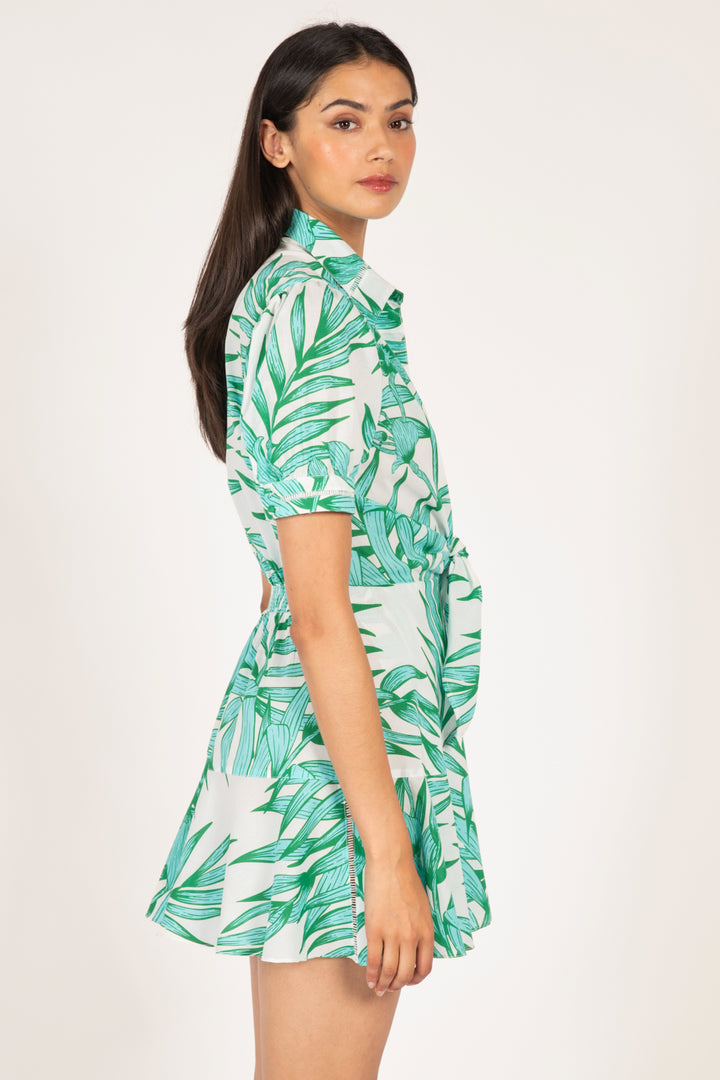 Mini Dress Iris - Green Palm Leaf - Poupette St Barth
