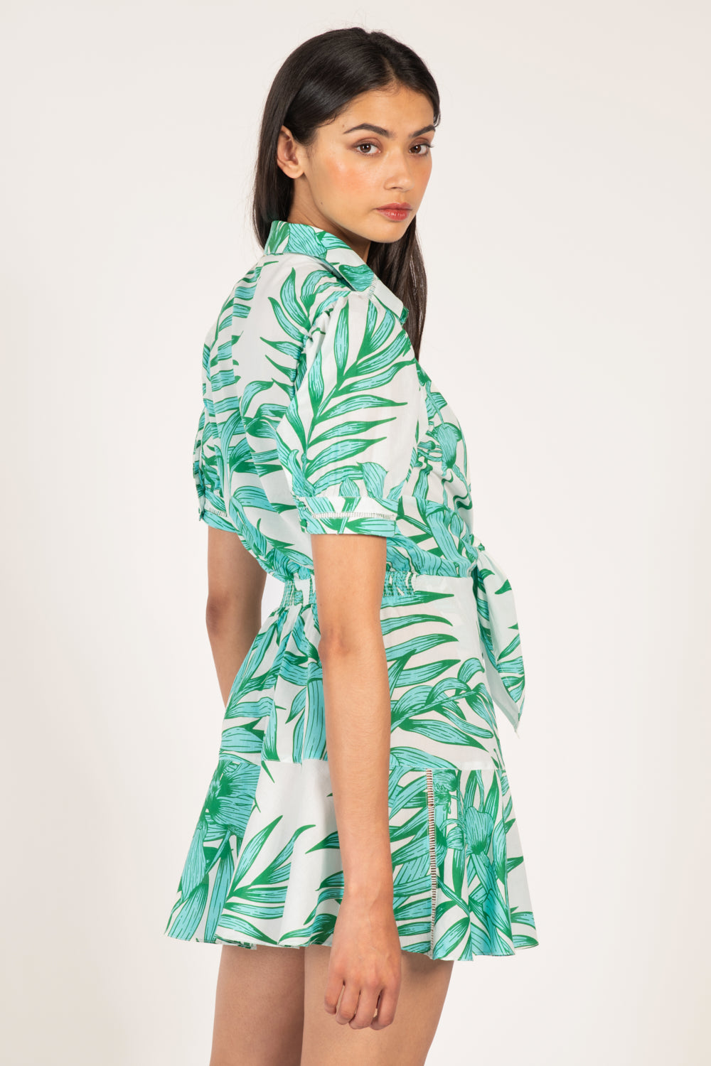 Mini Dress Iris - Green Palm Leaf - Poupette St Barth