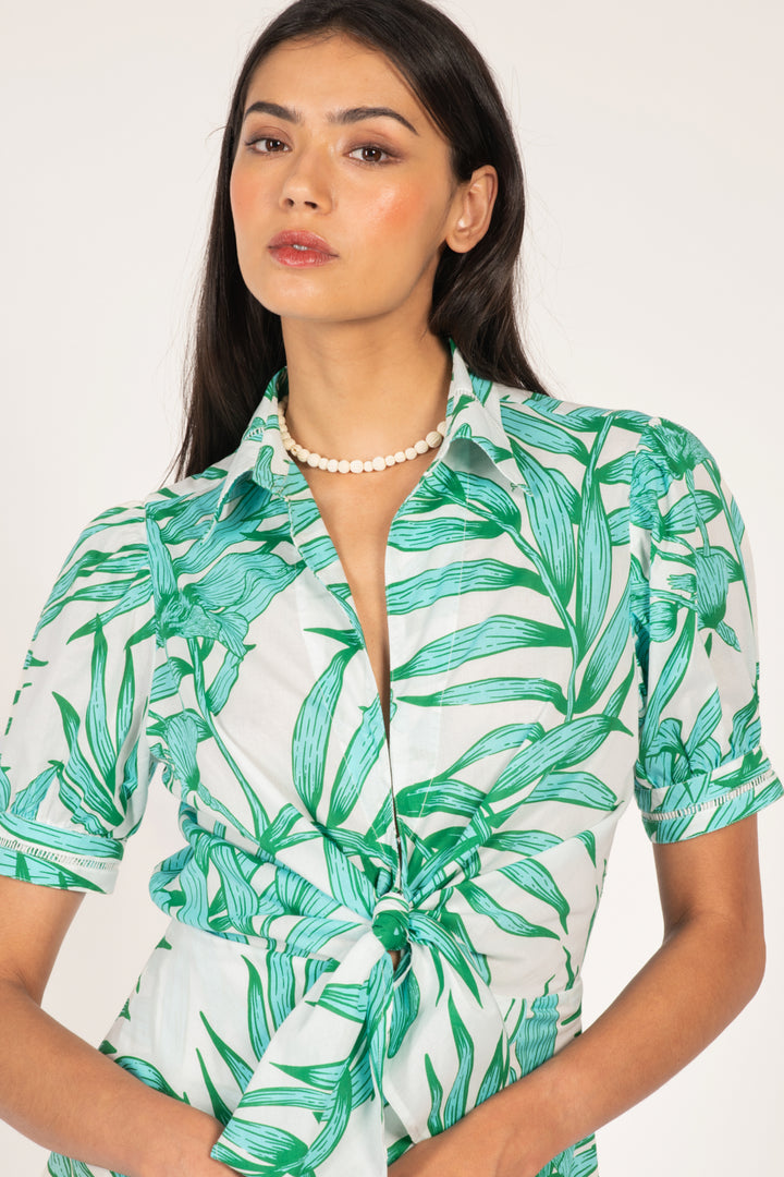 Mini Dress Iris - Green Palm Leaf - Poupette St Barth