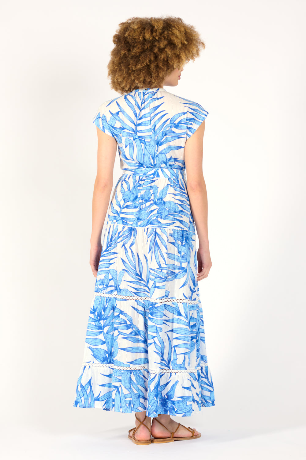 Long Dress Kora - Blue Palm Leaf - Poupette St Barth
