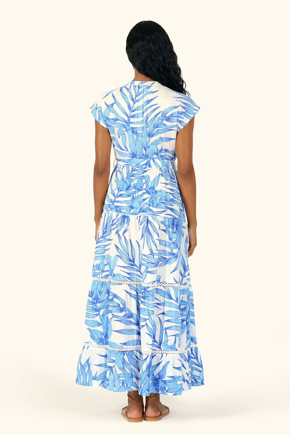 Long Dress Kora - Blue Palm Leaf - Poupette St Barth