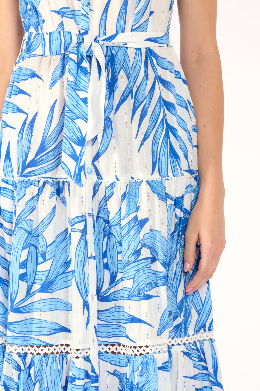 Long Dress Kora - Blue Palm Leaf - Poupette St Barth