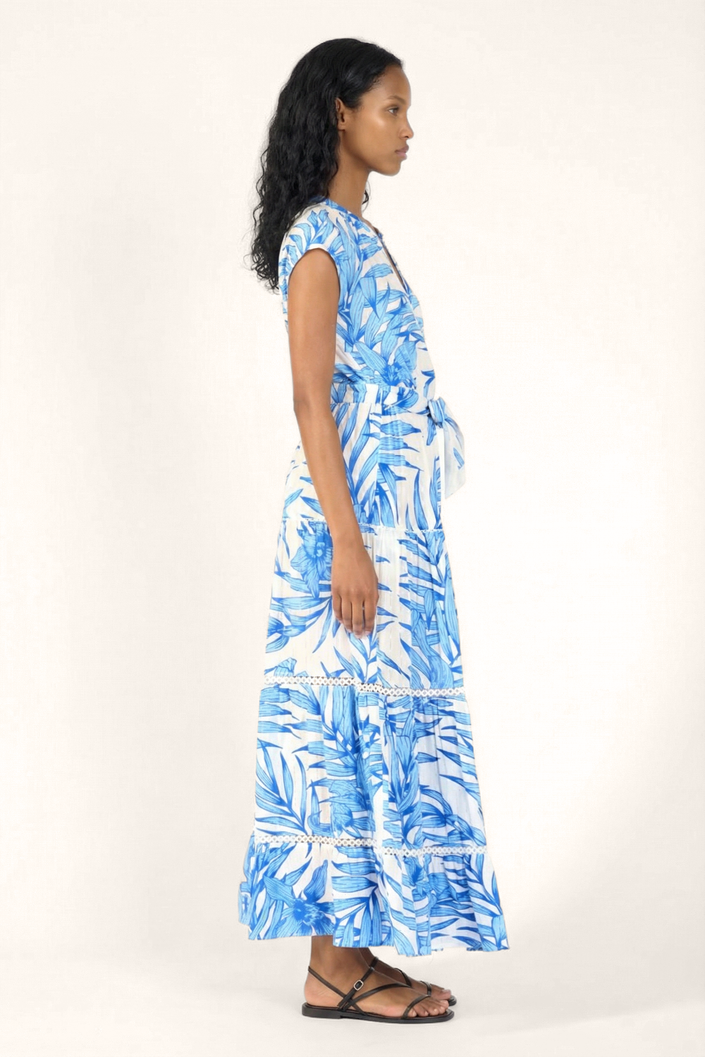 Long Dress Kora - Blue Palm Leaf - Poupette St Barth