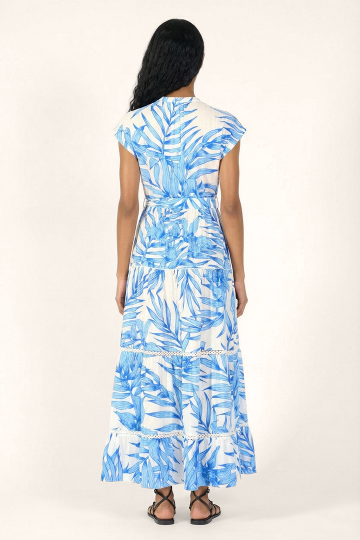 Long Dress Kora - Blue Palm Leaf - Poupette St Barth