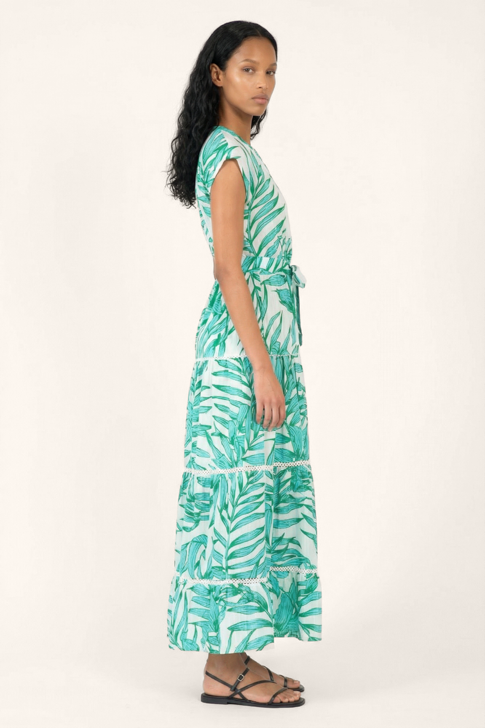 Long Dress Kora - Green Palm Leaf - Poupette St Barth