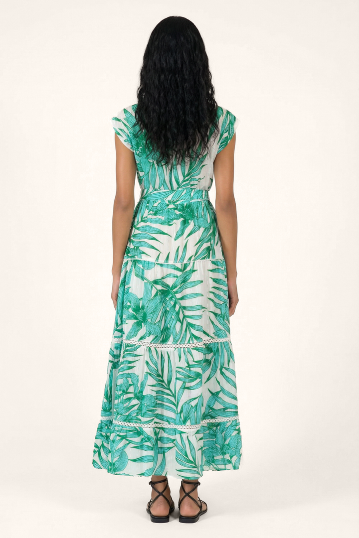 Long Dress Kora - Green Palm Leaf - Poupette St Barth