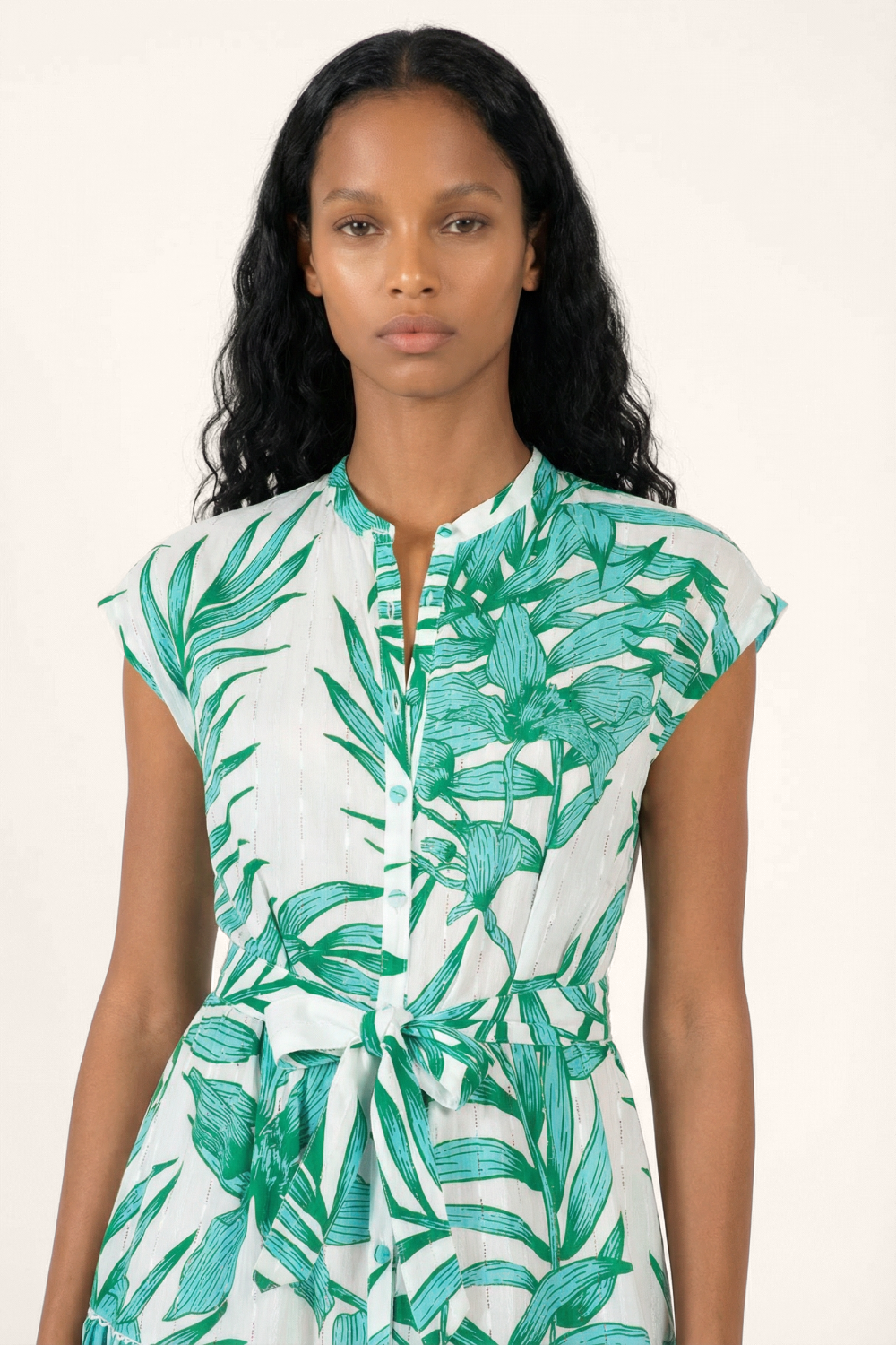 Long Dress Kora - Green Palm Leaf - Poupette St Barth