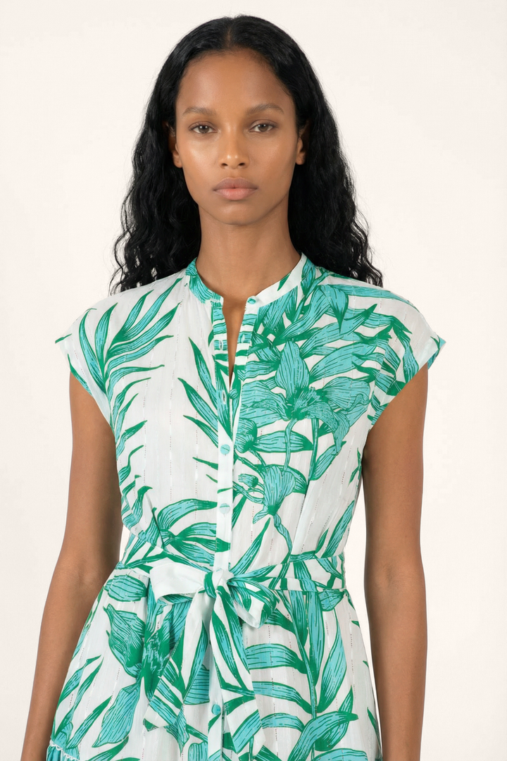 Long Dress Kora - Green Palm Leaf - Poupette St Barth