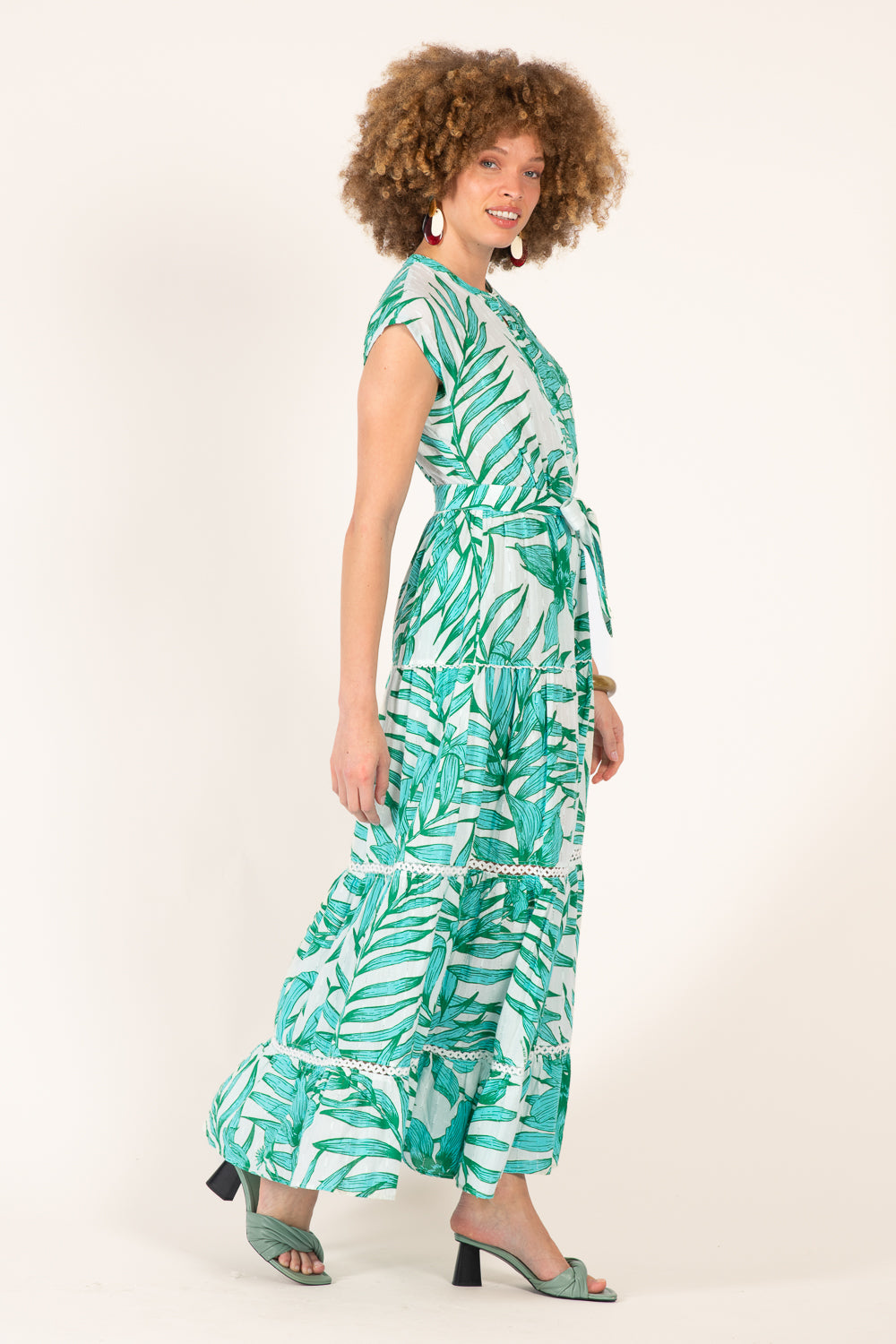 Long Dress Kora - Green Palm Leaf - Poupette St Barth