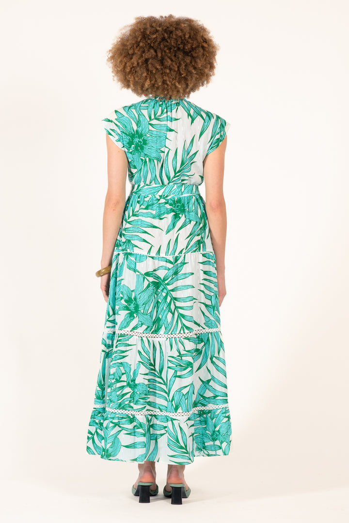 Long Dress Kora - Green Palm Leaf - Poupette St Barth