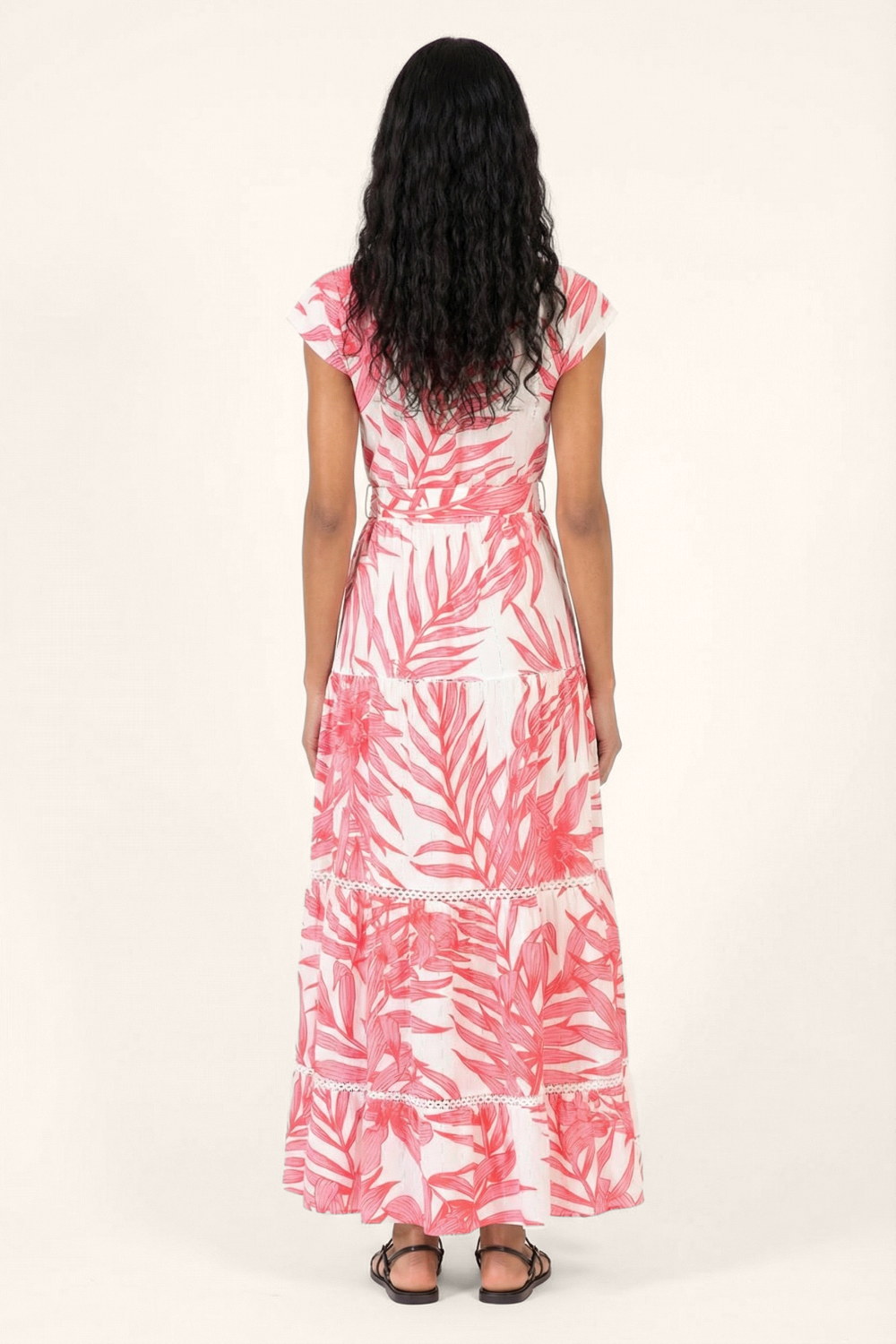 Long Dress Kora - Pink Palm Leaf - Poupette St Barth