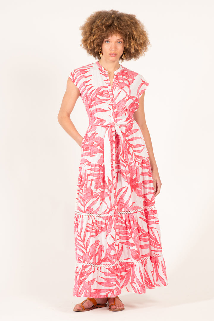 Long Dress Kora - Pink Palm Leaf - Poupette St Barth