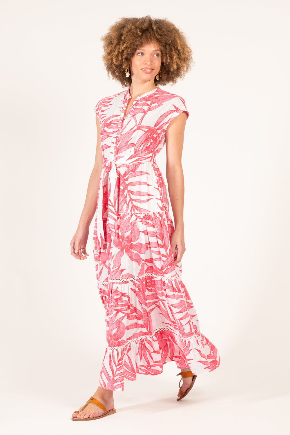 Long Dress Kora - Pink Palm Leaf - Poupette St Barth