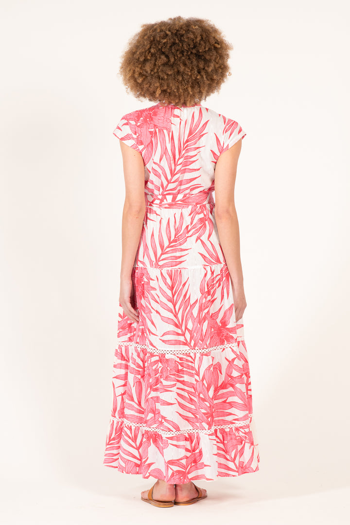 Long Dress Kora - Pink Palm Leaf - Poupette St Barth