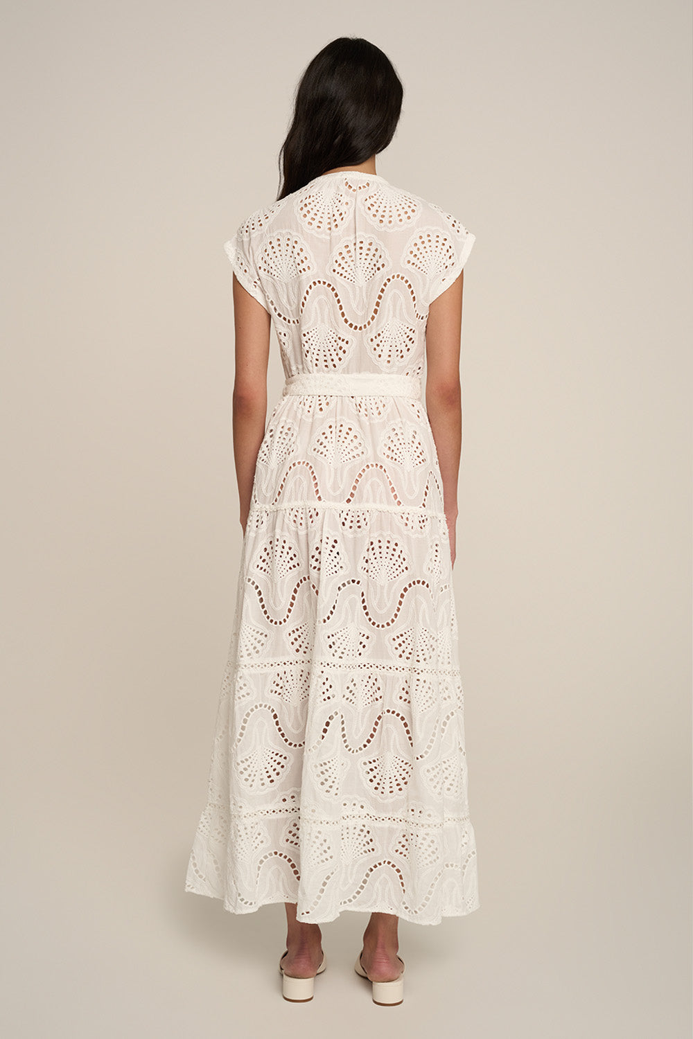 Poupette St Barth Long Dress Kora in natural white, flowing fabric, back view showcasing elegant design and relaxed fit.