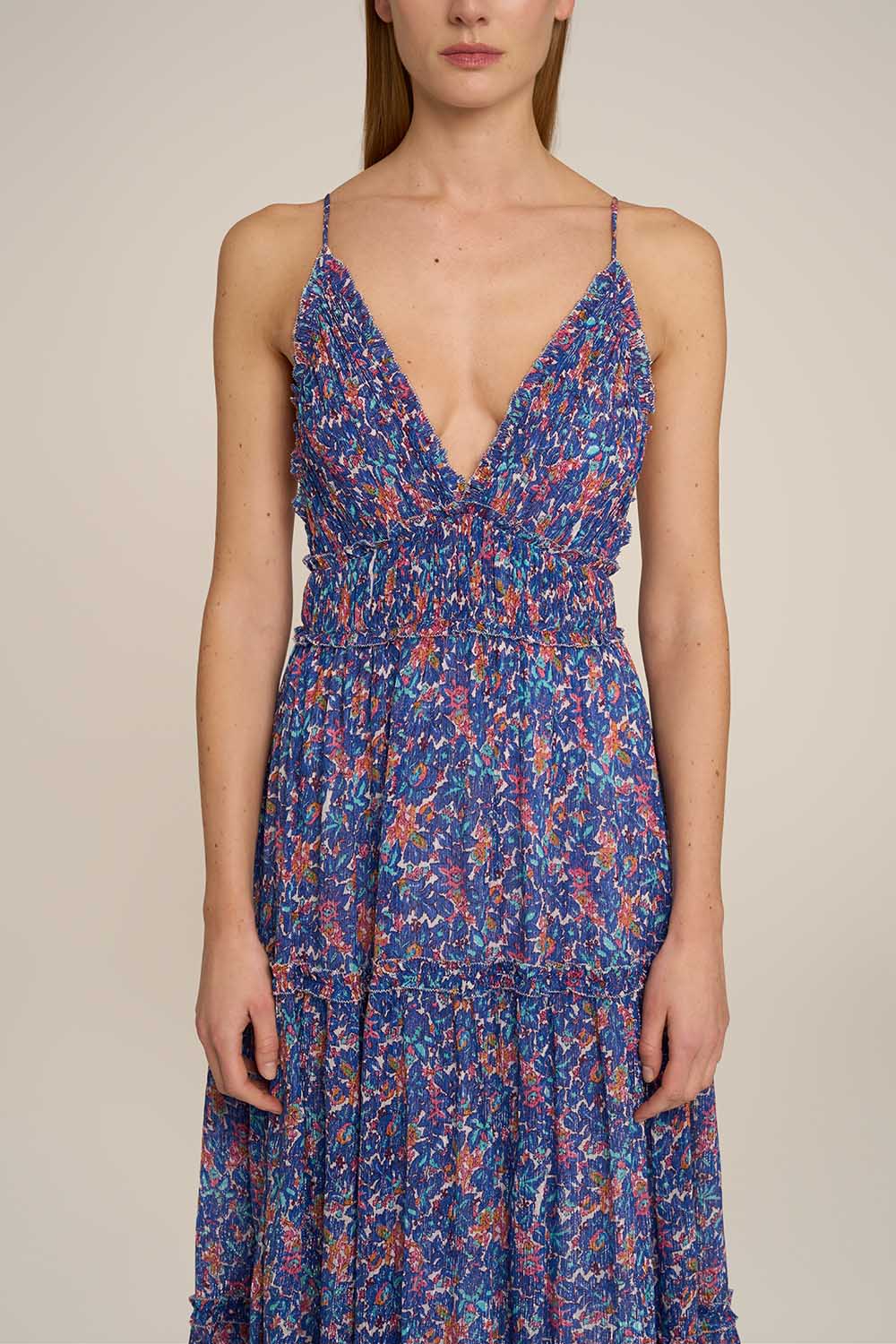 Robe Longue Lavinia - Blue Tiny Blooms