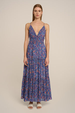 Robe Longue Lavinia - Blue Tiny Blooms