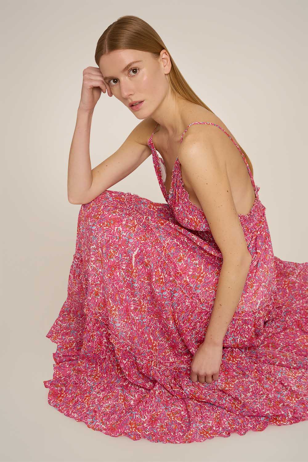 Robe Longue Lavinia - Pink Tiny Blooms