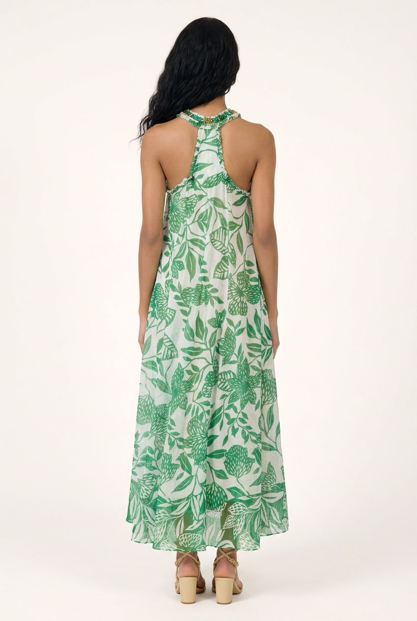 White Green Macro Stelis long dress – Long Dress Nava by Poupette St Barth, view 2