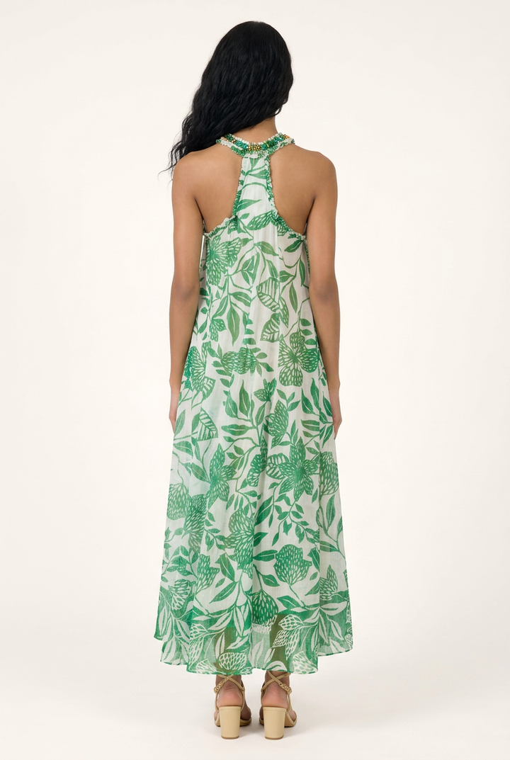 White Green Macro Stelis long dress – Long Dress Nava by Poupette St Barth, view 2