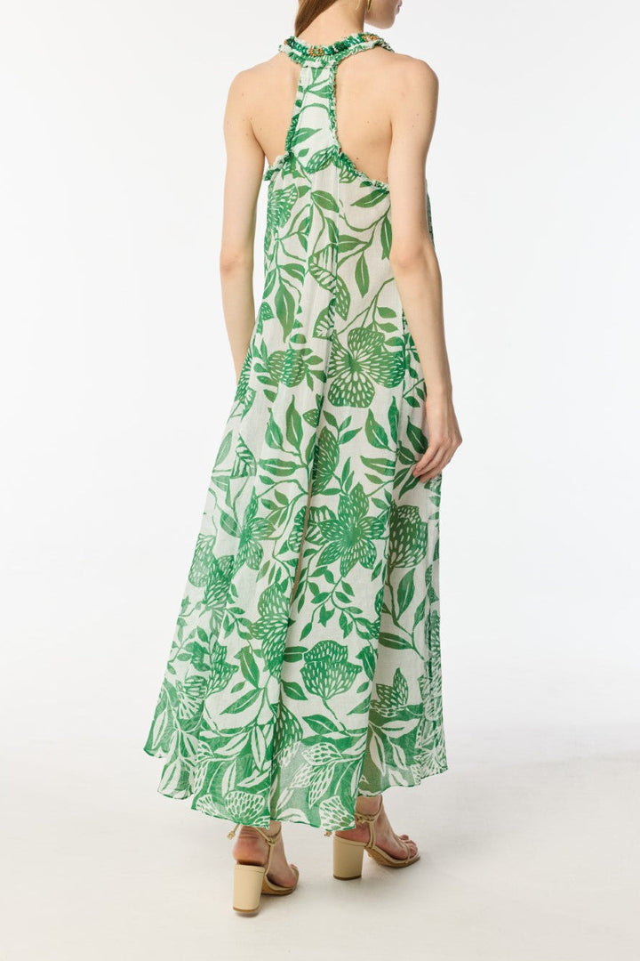 Long Dress Nava - White Green Macro Stelis - Poupette St Barth