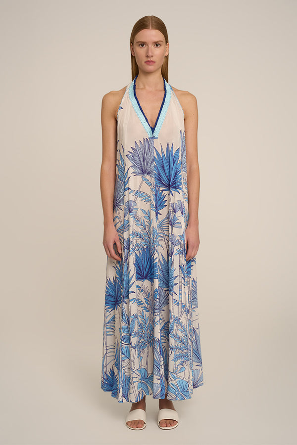 Blue Preveli Beach long dress – Long Dress Nava by Poupette St Barth, front view