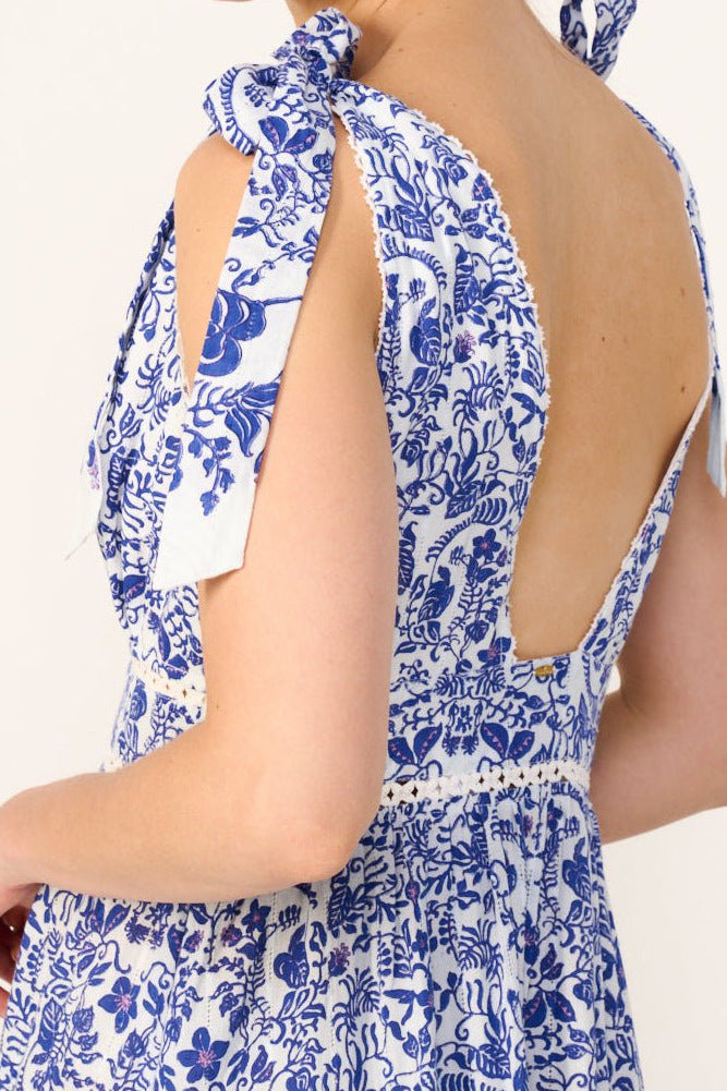 Blue Long Dress Perla by Poupette St Barth featuring flowing fabric and elegant design, perfect for summer occasions.