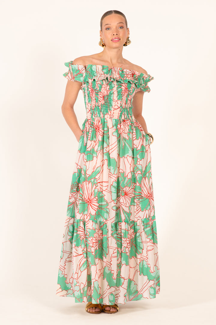 Long Dress Suzanne - Green Petal - Poupette St Barth