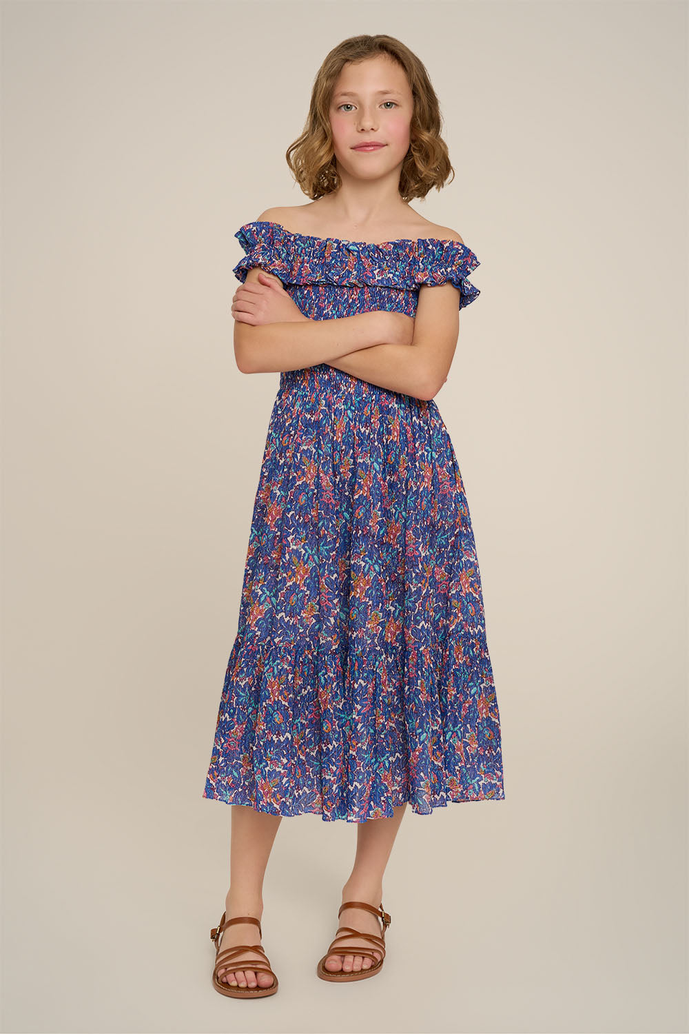 Long Dress Suzanne for girls - Blue Tiny Blooms