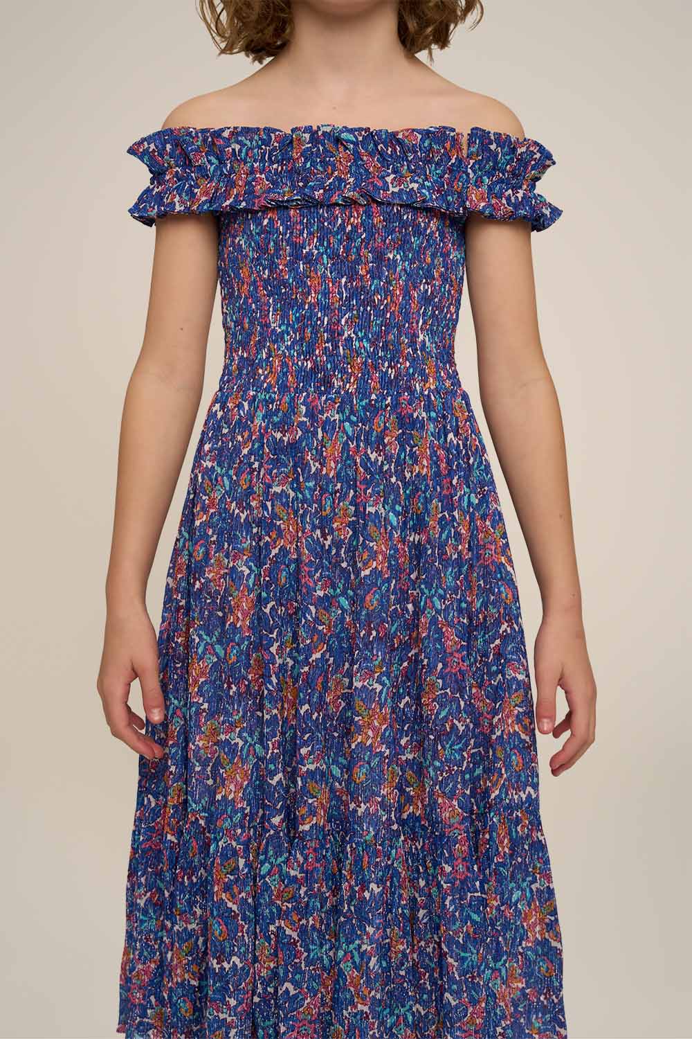 Long Dress Suzanne for girls - Blue Tiny Blooms