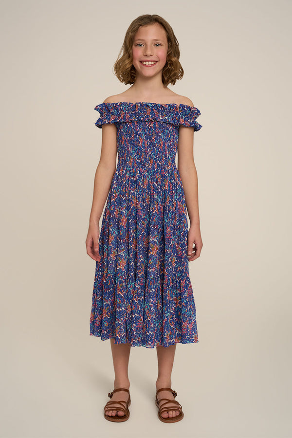 Long Dress Suzanne for girls - Blue Tiny Blooms