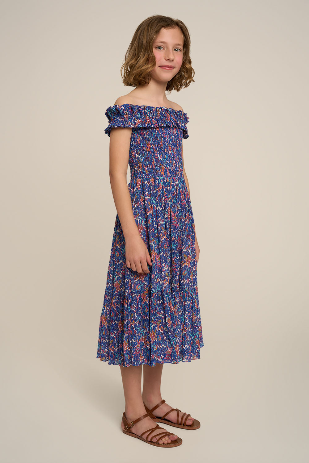 Long Dress Suzanne for girls - Blue Tiny Blooms