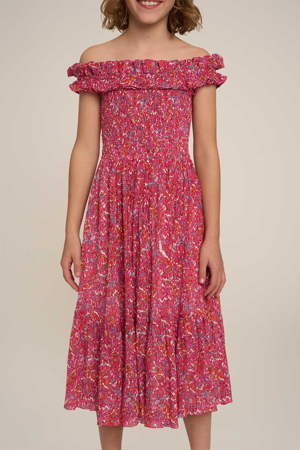 Long Dress Suzanne for girls - Pink Tiny Blooms