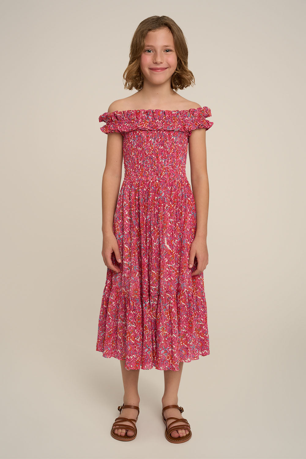 Long Dress Suzanne for girls - Pink Tiny Blooms