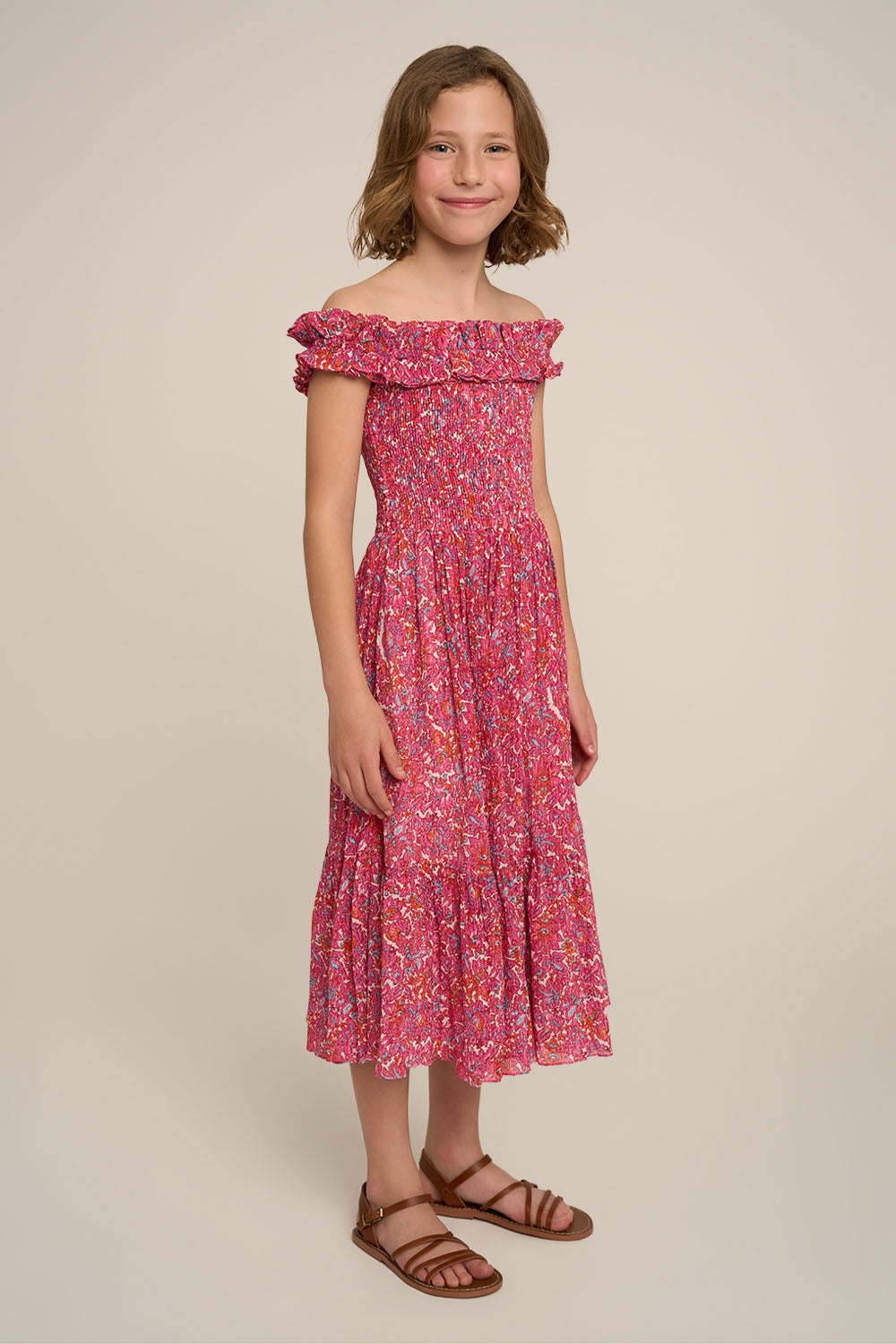 Long Dress Suzanne for girls - Pink Tiny Blooms