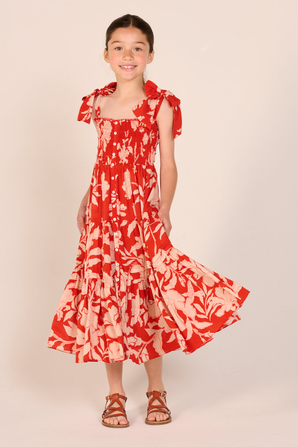 Long Dress Triny for girls - Coral Palm Beach - Poupette St Barth