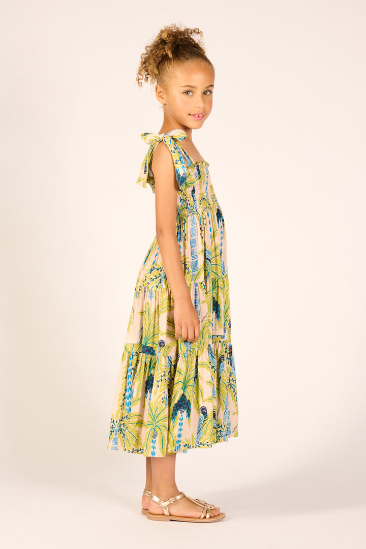 Long Dress Triny for girls - Green Mini Palmrott