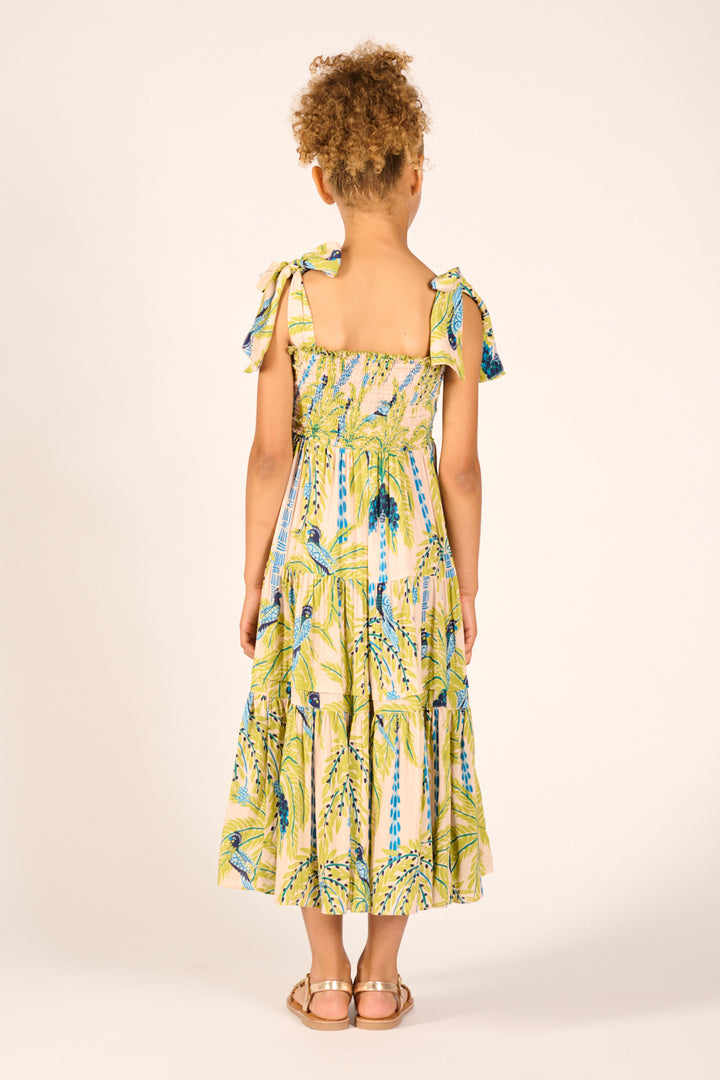 Long Dress Triny for girls - Green Mini Palmrott