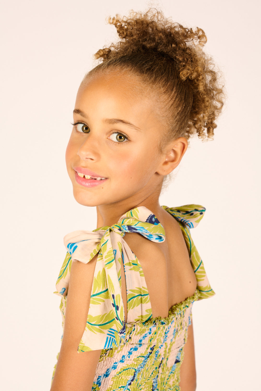 Long Dress Triny for girls - Green Mini Palmrott