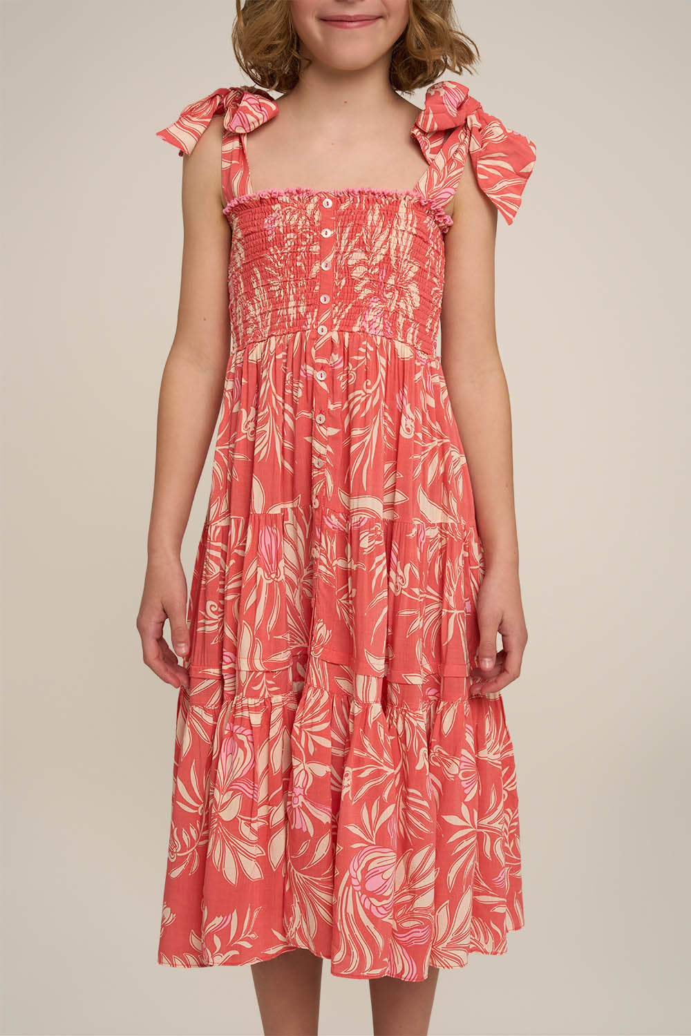 Pink Poupette St Barth long girl’s dress, Triny style, with flowing fabric and elegant design, suitable for special occasions.