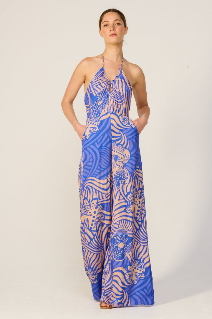 Long Jumpsuit Cilia - Blue Japonism - Poupette St Barth