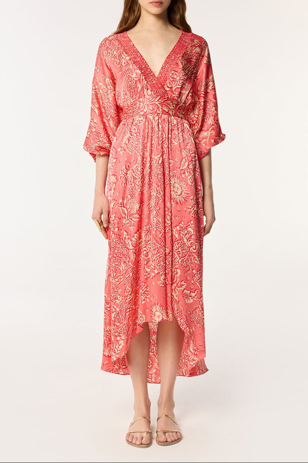 Long Dress Celie - PINK Oriental Foulard|Resort Collection|Poupette St Barth S / PINK / VISCOSE SATIN Long Dress Celie - PINK Oriental Foulard|Resort Collection|Poupette St Barth S / PINK / VISCOSE SATIN